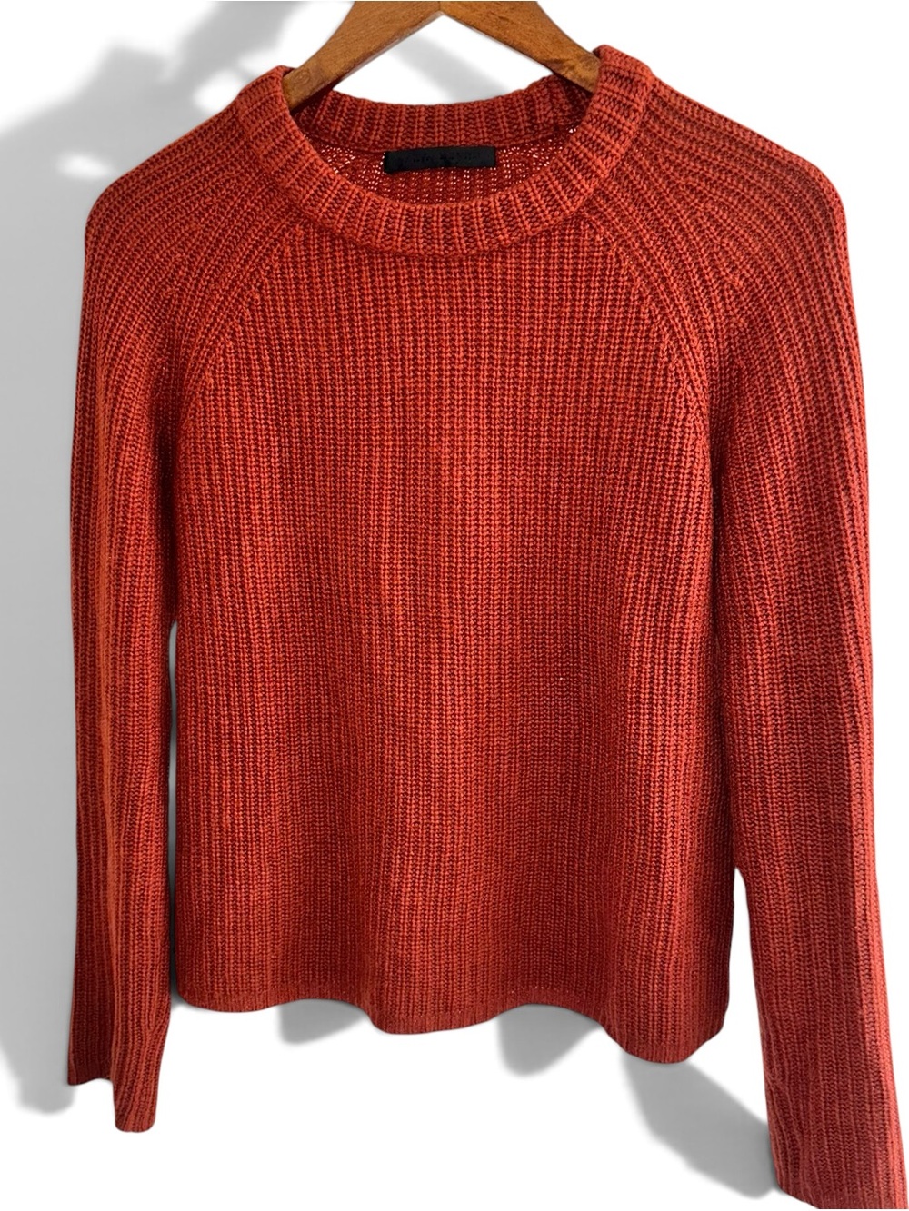 Jenni Kayne 100% Cashmere Fisherman Sweater Rust Terracotta Orange Crewneck